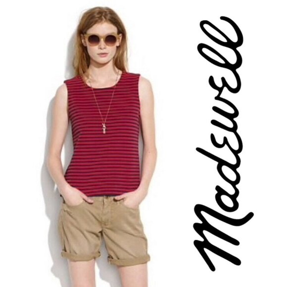 Madewell Tops - MADEWELL Top Ridge Stripe Tank Red Navy 92450 NEW!